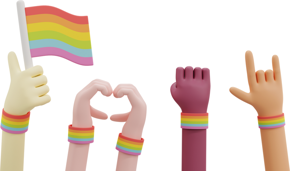 3D Hands with Rainbow Flags and Wristbands