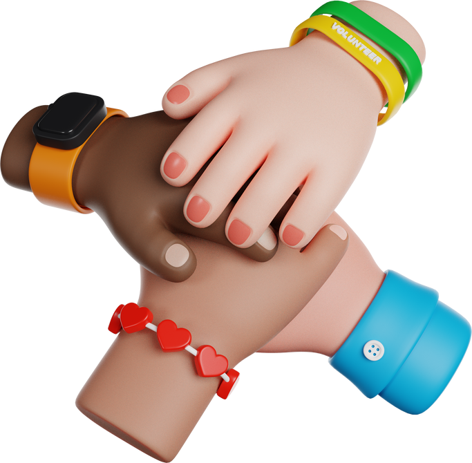 International Volunteer Day. Collaborate Community people hands. 3D render icon.